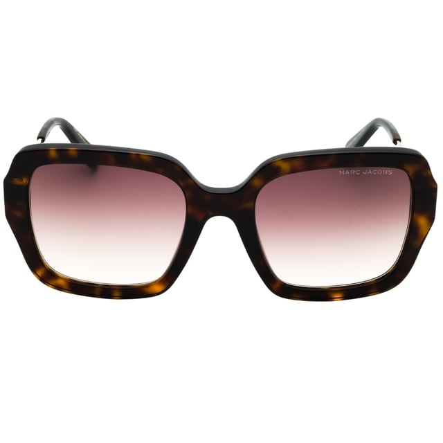 Marc Jacobs Havana zonnebril, lensbreedte = 54 mm, neusbrugbreedte = 21 mm, armlengte = 140 mm, zonnebril, zonnebrillendoos, schoonmaakdoekje en onderhoudsinstructies allemaal inbegrepen, 100% bescherming tegen UVA- en UVB-zonlicht en conform de Britse norm EN 1836:2005, bruine SF-lenszonnebril, 100% kunststof
