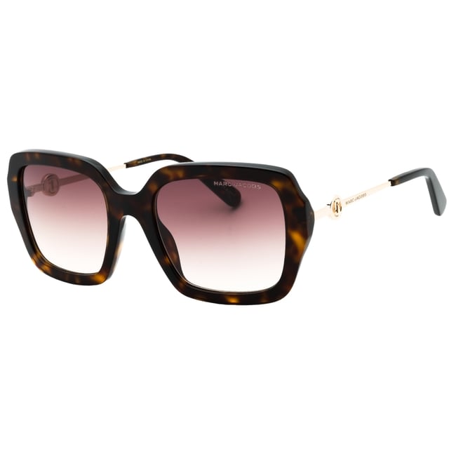 Marc Jacobs Havana zonnebril, lensbreedte = 54 mm, neusbrugbreedte = 21 mm, armlengte = 140 mm, zonnebril, zonnebrillendoos, schoonmaakdoekje en onderhoudsinstructies allemaal inbegrepen, 100% bescherming tegen UVA- en UVB-zonlicht en conform de Britse norm EN 1836:2005, bruine SF-lenszonnebril, 100% kunststof