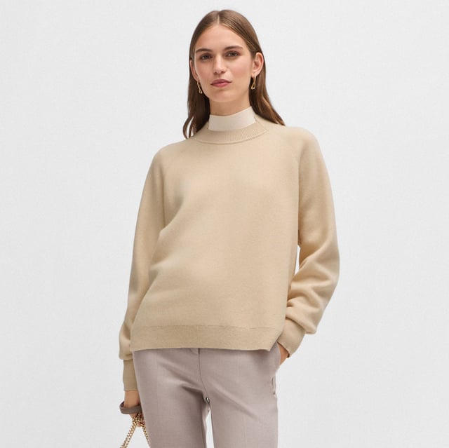 Womens BOSS Fariola Knitted Sweater in wool and cashmereA super-soft and breathable sweater by BOSS. Topped with a detailed collar  this versatile piece is blended with cashmere for a luxe touch.- Crew neck- Long sleeves- 90% Virgin wool  10% Cashmere.  Hand wash.- Ref: 50523735-976