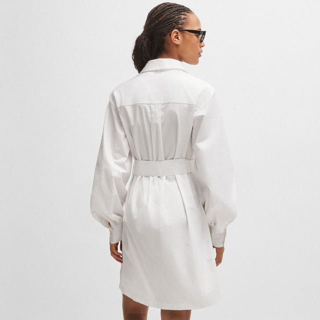 Womens HUGO Kaisanna Relaxed Fit Shirt Dress in cotton twillA relaxed-fit shirt dress with a tie belt by HUGO Womenswear  crafted in soft cotton twill with side slits and voluminous sleeves- Long sleeves- Point collar- Button closure- Relaxed fit- Ref: 50513191-100