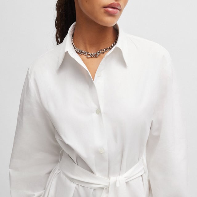 Womens HUGO Kaisanna Relaxed Fit Shirt Dress in cotton twillA relaxed-fit shirt dress with a tie belt by HUGO Womenswear  crafted in soft cotton twill with side slits and voluminous sleeves- Long sleeves- Point collar- Button closure- Relaxed fit- Ref: 50513191-100