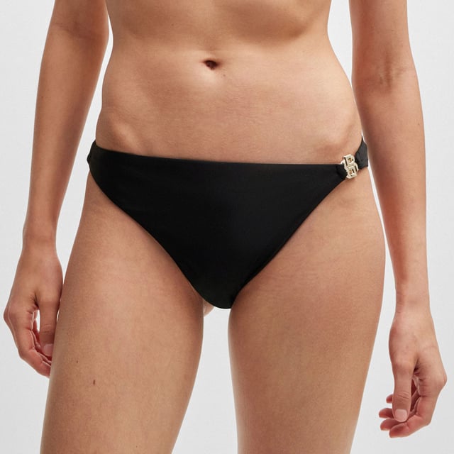 Womens BOSS Fully Lined Bikini Bottoms with Double B monogram in black.Bikini bottoms crafted in lustrous stretch fabric by BOSS. Trimmed with an elegant Double B monogram  this pair is fully lined for comfort.Main material: 65% Polyamide  35% Elastane.  Lining: 88% Polyester  12% Elastane.  Ref: 50515504-001Please note that returns will only be accepted if the hygiene label is still attached to the product.