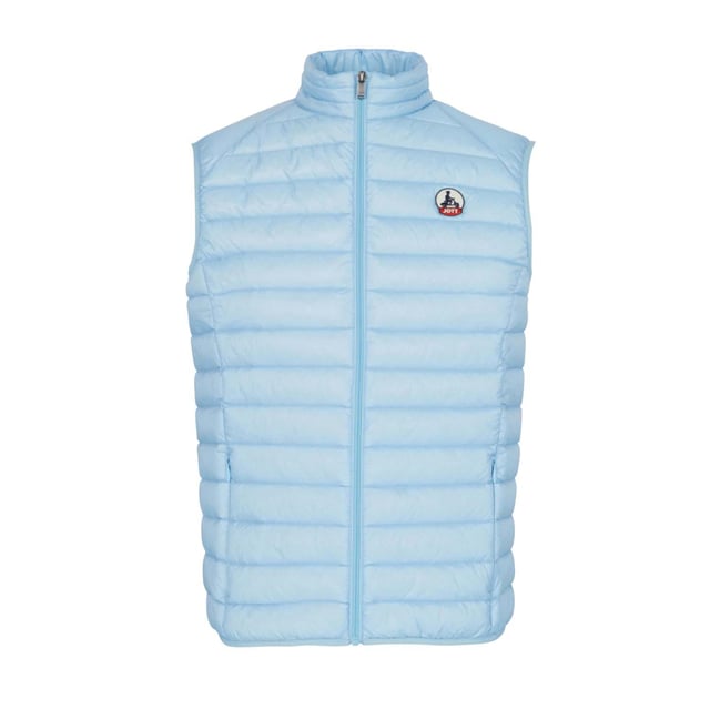 High collar.Sleeveless.Full zip fastening.Side zip pockets.Felt logo on left chest.Water-repellent satin quilting.