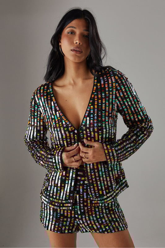 Premium Hand Embellished Multicolour Sequin Jacket