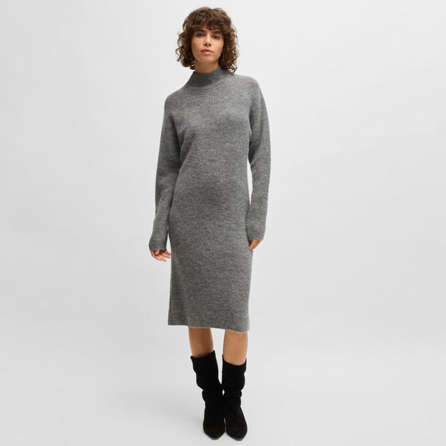 Womens BOSS C_Fagdassy Long-sleeved relaxed-fit dress with mixed ribbingA long-sleeved dress with a high neckline by BOSS. Featuring mixed ribbing  this relaxed piece is blended with soft wool and alpaca.- Relaxed fit- Moving rib details- Metal charm with BOSS logo- Fit back length: 104cm- 35% Alpaca  35% Wool  30% Polyamide.  Hand wash - Dry clean.- Ref: 50525127-041
