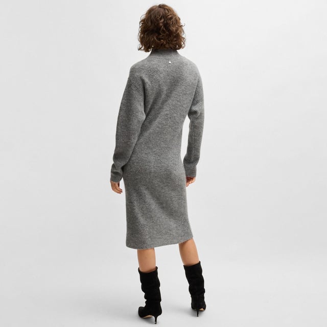 Womens BOSS C_Fagdassy Long-sleeved relaxed-fit dress with mixed ribbingA long-sleeved dress with a high neckline by BOSS. Featuring mixed ribbing  this relaxed piece is blended with soft wool and alpaca.- Relaxed fit- Moving rib details- Metal charm with BOSS logo- Fit back length: 104cm- 35% Alpaca  35% Wool  30% Polyamide.  Hand wash - Dry clean.- Ref: 50525127-041