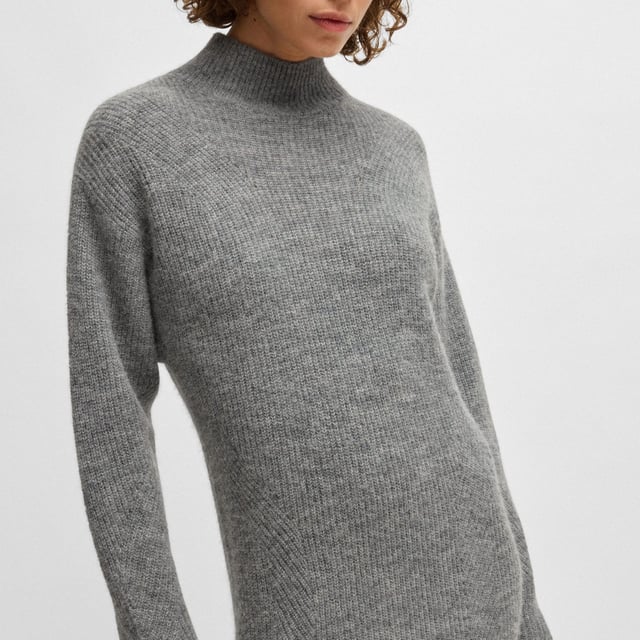 Womens BOSS C_Fagdassy Long-sleeved relaxed-fit dress with mixed ribbingA long-sleeved dress with a high neckline by BOSS. Featuring mixed ribbing  this relaxed piece is blended with soft wool and alpaca.- Relaxed fit- Moving rib details- Metal charm with BOSS logo- Fit back length: 104cm- 35% Alpaca  35% Wool  30% Polyamide.  Hand wash - Dry clean.- Ref: 50525127-041
