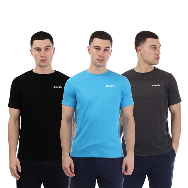 Mens Bench Lirrik 3 Pack Logo T-Shirts in grey - blue.- Ribbed crew neck.- Short sleeves.- Printed logo.- Regular fit.- 100% Cotton.- Ref: BN2A131683BS2