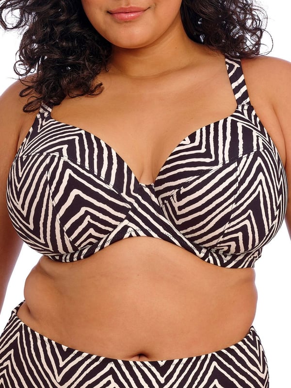 Elomi Fiji Falls Plunge Bikini Top. Underwired non padded swimwear top with adjustable straps, powernet back lining for extra support, made with Lycra Xtra Life and fully lined. This product is recommended as hand wash only.