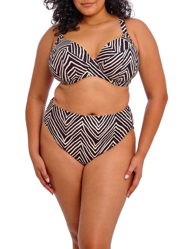 Elomi Fiji Falls Plunge Bikini Top. Underwired non padded swimwear top with adjustable straps, powernet back lining for extra support, made with Lycra Xtra Life and fully lined. This product is recommended as hand wash only.