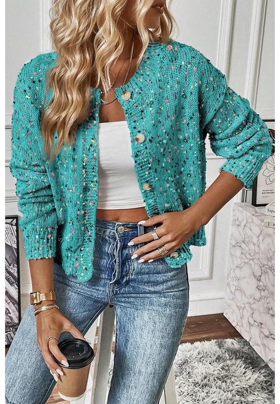 Our styles are designed with a trendy fitted look in mind following an international size standard. For the best fit we suggest choosing one size up from your usual. Be sure to check our sizing chart to find your perfect match!
  Multicolor confetti pattern
  Button
  front design
  Flattering fit
  Pairs well with jeans and skirts
  Ideal for fall season
Material: 43% Cotton 29% Acrylic 22% Polyester 6% Polyamide