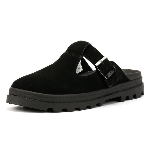 Palladium Dunelite Pyla Suede Black Mules Suede mule sandals featuring a soft suede upper and comfortable microfiber lining. Designed with an adjustable buckle closure and added elastic for a secure fit. The molded footbed ensures all-day comfort, while the lightweight DuneLite outsole provides durable support.