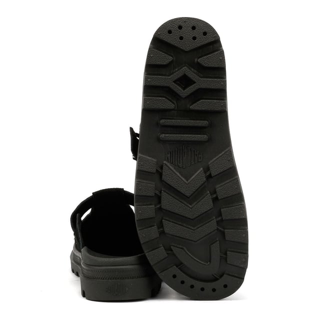 Palladium Dunelite Pyla Suede Black Mules Suede mule sandals featuring a soft suede upper and comfortable microfiber lining. Designed with an adjustable buckle closure and added elastic for a secure fit. The molded footbed ensures all-day comfort, while the lightweight DuneLite outsole provides durable support.