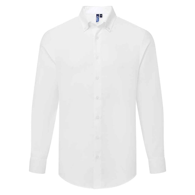 72% Mercerised Cotton, 25% Organic Cotton, 3% Elastane. Fabric: Oxford Cloth, Soft Touch. Design: Plain. Fastening: Button. Neckline: Button-Down. Hem: Curved. Cuff: Double Button, Gauntlet. Sleeve-Type: Long-Sleeved. Fabric Technology: Stretch. Back Yoke, Pleated Back. 135gsm. Sustainability: Amfori, BSCI, Organic Cotton, Sedex, WRAP Certified.