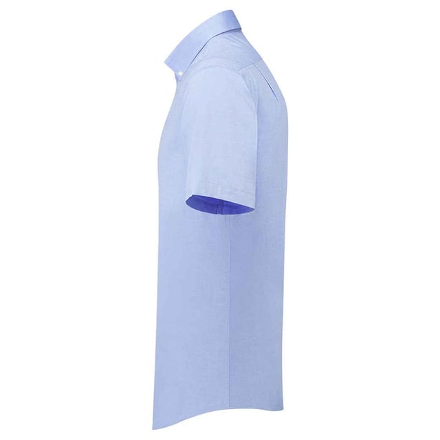 72% Mercerised Cotton, 25% Organic Cotton, 3% Elastane. Fabric: Oxford Cloth, Soft Touch. Design: Plain. Fastening: Button. Neckline: Button-Down. Hem: Curved. Sleeve-Type: Short-Sleeved. Fabric Technology: Stretch. Back Yoke, Pleated Back. 135gsm. Sustainability: Amfori, BSCI, Organic Cotton, Sedex, WRAP Certified.
