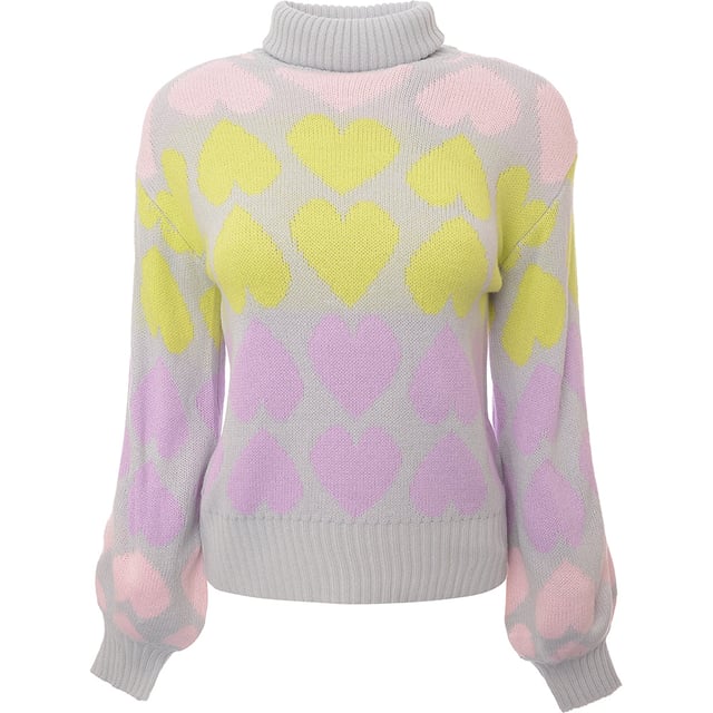 Body: 100% Acrylic Wednesday'S Girl Womens Pastel Heart Roll Neck Jumper - In Multi