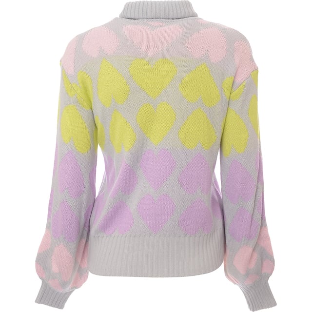 Body: 100% Acrylic Wednesday'S Girl Womens Pastel Heart Roll Neck Jumper - In Multi