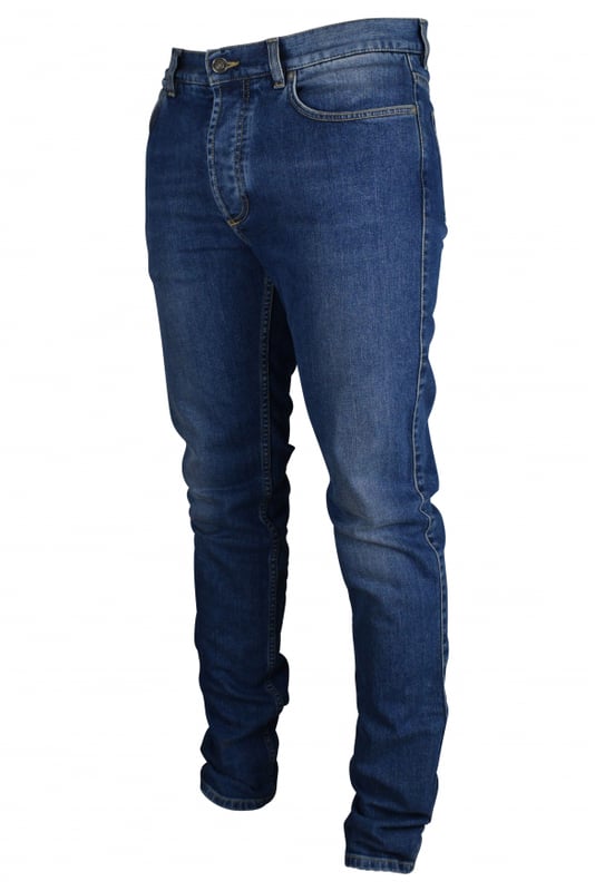 Jeans azul de algodón de 5 bolsillos de Givenchy.Etiqueta de cuero negro en la parte posterior.Logotipo blanco en el bolsillo trasero.Hebillas de cinturon.Ajustado.Material: 98% algodón, 2% elastano.Made in Italy.