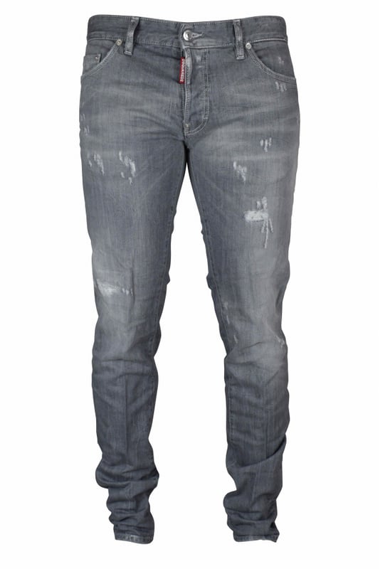 Dsquared2 Slim Jeans en gris claro.Efecto descolorido con rasgaduras.Cierre central con botón metálico.Parche con el logotipo  DSQ2  en el bolsillo trasero.Modelo de 5 bolsillos.98% algodón y 2% elastano.Made in Italy.