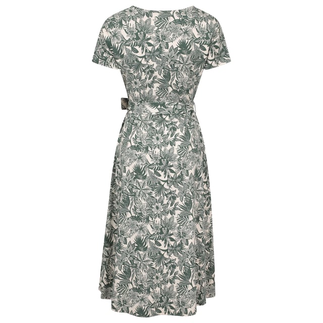 95% Cotton, 5% Elastane. Fabric: Jersey, Stretch. Design: Floral, Leaves. Fabric Technology: Lightweight. Fastening: Belly Wrap. Belt Loops, Tie Belt, UV Protection, Wrap. Neckline: Deep V, Wrap. Sleeve-Type: Short-Sleeved. Length: Midi. Sun Rating: UPF 50+. 6 UK: 33 in. 8 UK: 34 in. 10 UK: 35 in. 12 UK: 37 in. 14 UK: 39 in. 20 UK: 47 in. 22 UK: 50 in. 24 UK: 52 in. 18 UK: 44 in. 16 UK: 41 in.