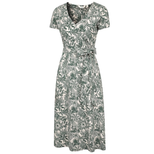 95% Cotton, 5% Elastane. Fabric: Jersey, Stretch. Design: Floral, Leaves. Fabric Technology: Lightweight. Fastening: Belly Wrap. Belt Loops, Tie Belt, UV Protection, Wrap. Neckline: Deep V, Wrap. Sleeve-Type: Short-Sleeved. Length: Midi. Sun Rating: UPF 50+. 6 UK: 33 in. 8 UK: 34 in. 10 UK: 35 in. 12 UK: 37 in. 14 UK: 39 in. 20 UK: 47 in. 22 UK: 50 in. 24 UK: 52 in. 18 UK: 44 in. 16 UK: 41 in.