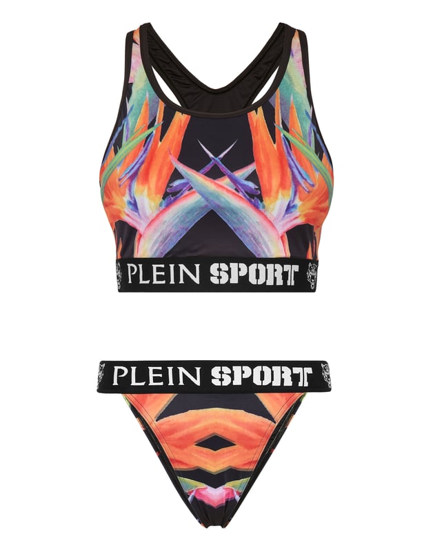 Open the season with the colors and comfort of this bikini designed by the creative team of Plein Sport.   Maximum comfort and quick dry high-shine Lycra®   Floral print   Its design ensures free movement and maximum support   Logoed elastic straps for a secure fit