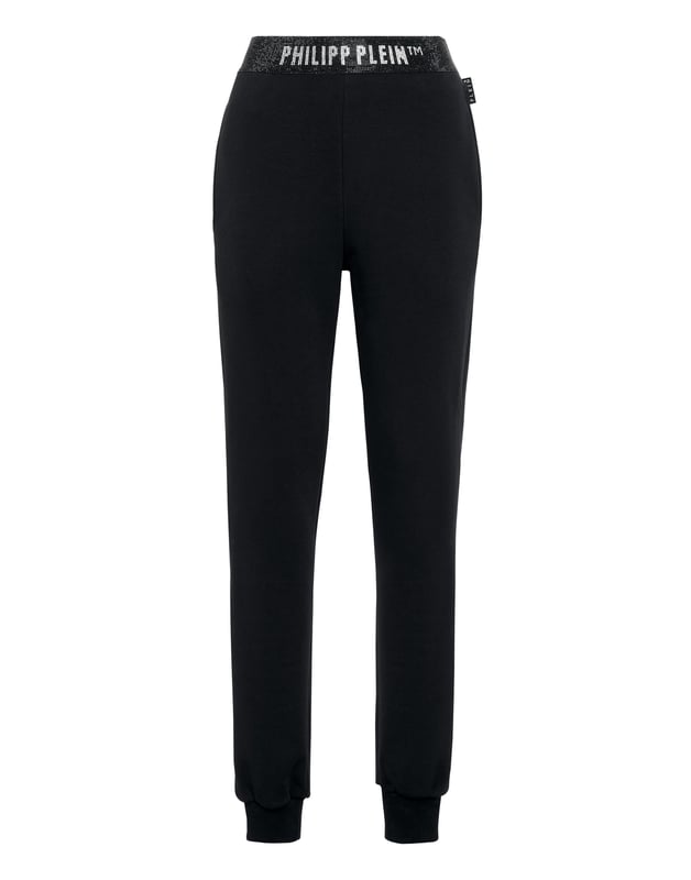 con cristales  ¿Ve qué originales son estos joggers de vellón de algodón con preciosos detalles?   Suave forro polar de algodón   Cintura elástica con marca enjoyada   Dos bolsillos con aberturas   Puños inferiores de punto elástico