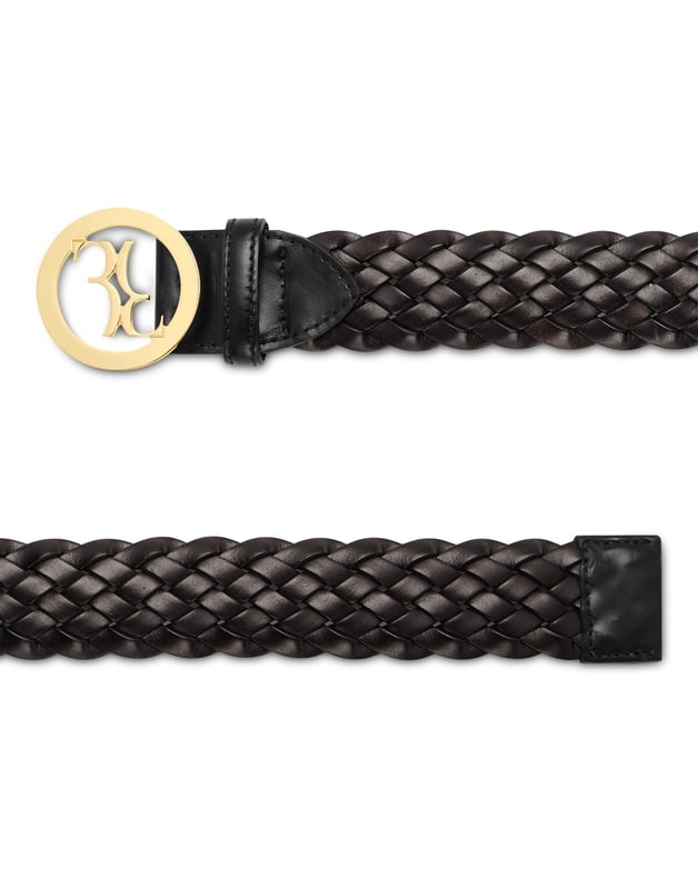 Cada cinturón ha sido concebido para un atuendo especial. Fíjese en este modelo diseñado para la temporada.  Piel de becerro tejida  Hebilla de metal chapado con el icónico monograma  Forro de piel  Altura: 4 cm