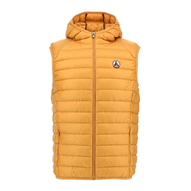 Hooded.Sleeveless.Full zip fastening.2 invisible side pockets.Inside seams in contrasting colour.Original felt logo on left sleeve.Water-repellent satin-quilted fabric.RDS-certified down and feather filling.
