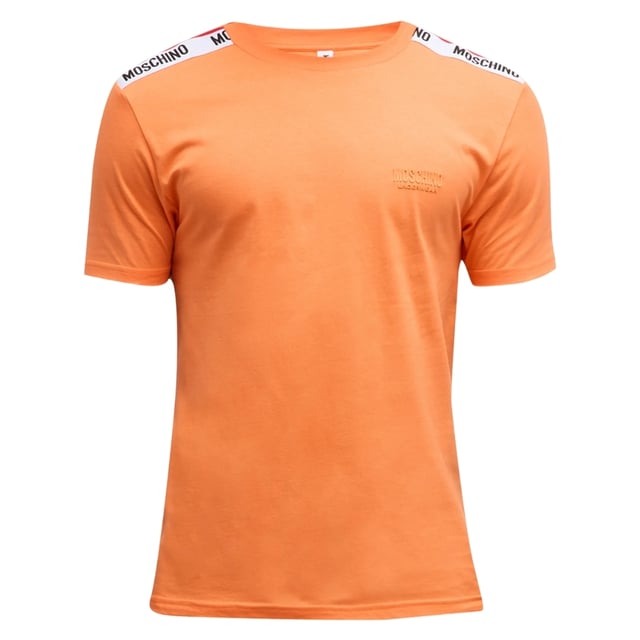 Moschino Taped Sleeve Orange T-Shirt , Tape Logo On Shoulder Ending, 100% Cotton, Regular Fit, Fits True To Size, Taped Sleeve, Monotone Logo On Chest