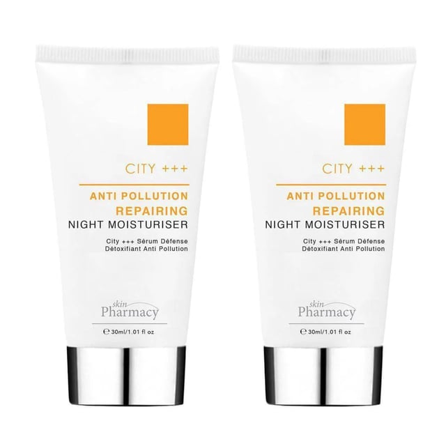 skinPharmacy City +++ Anti-Pollution Repairing Night Moisturiser 30ml Twin Value Savings Pack Revitalise your skin with our Anti-Pollution Repairing Night Moisturiser, specially formulated for dull, damaged, and polluted skin. This rich, lightweight cream is infused with powerful anti-pollution ingredients and Retinol, designed to nourish deeply and enhance skin rejuvenation overnight. Say goodbye to fine lines and wrinkles while protecting your complexion from environmental pollutants. Suitable for all skin types, including sensitive skin, our vegan and cruelty-free formula is free from parabens, sulfates, and artificial fragrances. Apply to clean, dry skin every evening to experience a smoother, more youthful glow by morning. Shop now for healthier, radiant skin!