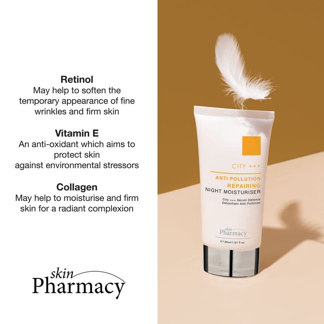 skinPharmacy City +++ Anti-Pollution Repairing Night Moisturiser 30ml Twin Value Savings Pack Revitalise your skin with our Anti-Pollution Repairing Night Moisturiser, specially formulated for dull, damaged, and polluted skin. This rich, lightweight cream is infused with powerful anti-pollution ingredients and Retinol, designed to nourish deeply and enhance skin rejuvenation overnight. Say goodbye to fine lines and wrinkles while protecting your complexion from environmental pollutants. Suitable for all skin types, including sensitive skin, our vegan and cruelty-free formula is free from parabens, sulfates, and artificial fragrances. Apply to clean, dry skin every evening to experience a smoother, more youthful glow by morning. Shop now for healthier, radiant skin!