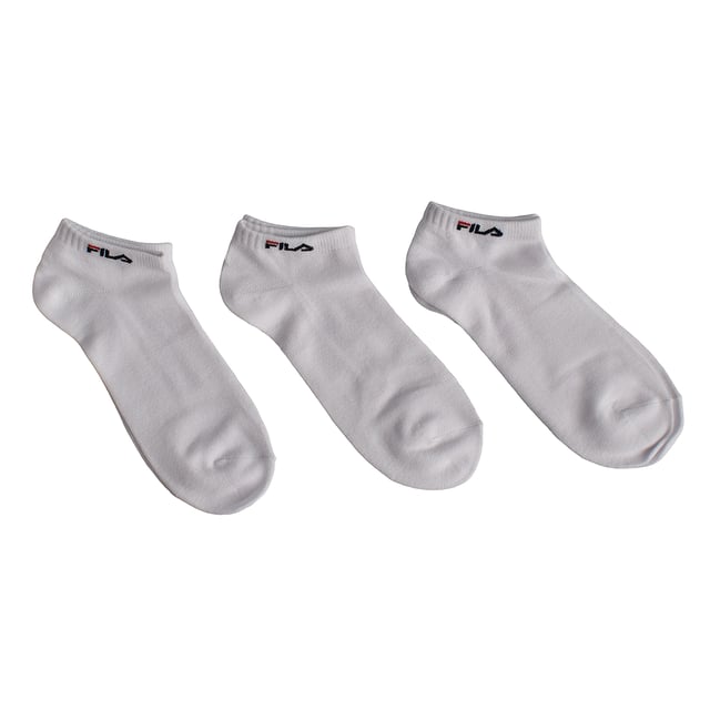 Pack de 3 Calcetines Invisibles de Bambú F5500 para Hombres y Mujeres Los calcetines Fila Invisible Bamboo están hechos con hilos de alta calidad para ofrecer gran comodidad y durabilidad. Flexibles y con elastano en el tobillo, se adaptarán fácilmente a tus pies para brindar comodidad en cualquier momento.\n\n Detalles:\n - Tela de bambú.\n - Diseño deportivo.\n - Logo de Fila bordado.\n - Corte invisible.\n - Tobillos acanalados.\n - Varios colores.\n - Ideal para uso deportivo o casual.\n\n Este pack de calcetines invisibles Fila es la elección perfecta para aquellos que valoran la comodidad sin sacrificar el estilo. Hechos con fibra de bambú, ofrecen una sensación ultra suave, transpirabilidad natural y control de olores, ideales para el uso diario.\n Composición: 76% Viscosa, 22% Poliéster, 2% Elastano\n Cuidado:\nLavar a máquina a un máximo de 30°C.\n No usar blanqueadores ni blanqueadores ópticos.\n No planchar.\n No limpiar en seco.\n Secar al aire o a baja temperatura en secadora.