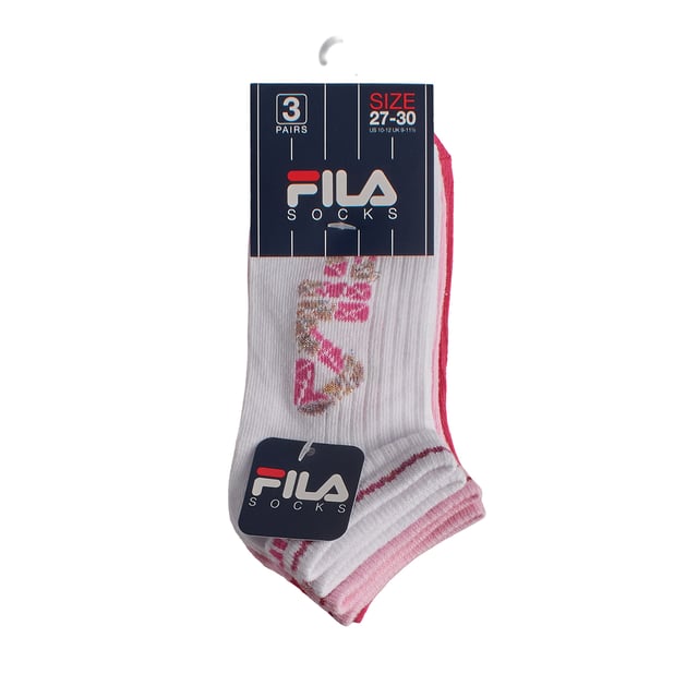 Este paquete de calcetines invisibles Fila está diseñado para niñas activas que buscan comodidad y un toque de estilo en su vida diaria. Con un diseño de corte bajo que se oculta en la mayoría de los zapatos, están hechos de una tela suave, elástica y transpirable, perfecta para cualquier actividad.

Detalles:
- Paquete de 3 pares de calcetines invisibles para niñas.
- Diseño con el logo brillante de Fila.
- El puño elástico proporciona un ajuste firme y sin deslizamientos.
- Tela de algodón suave, ligera y transpirable.
- Logo de Fila en colores brillantes.
- Ajuste elástico que se adapta al pie sin deslizarse.
- Costuras suaves que evitan rozaduras o incomodidades.

Una opción práctica, cómoda y estilosa para el uso diario de las más pequeñas. Los calcetines para niñas son perfectos para combinar con cualquier tipo de calzado sin sacrificar comodidad ni personalidad. Un paquete de calcetines invisibles funcionales que ofrecen suavidad, frescura y un diseño encantador.
Composición: 64% algodón, 35% poliéster, 1% elastano
Cuidado:
Lavar a máquina a un máximo de 30°C.
No usar blanqueadores ni blanqueadores ópticos.
No planchar.
No limpiar en seco.
Secar al aire o en secadora a baja temperatura.