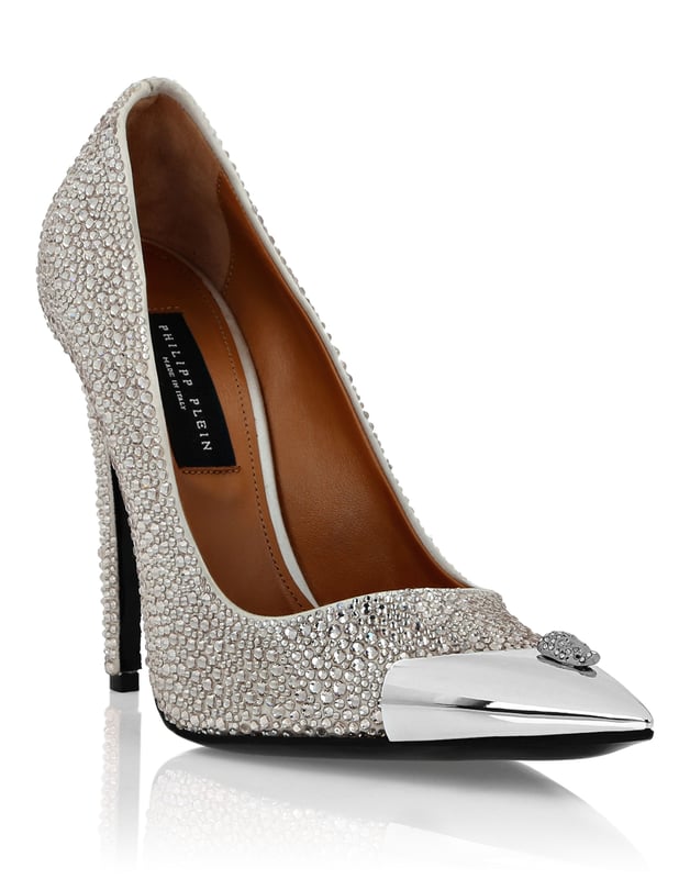 Embellished  Show your grit and fashionable side with these satin pumps. Check out the details.   Bejewelled satin upper   Jewel Skull on toe cap   Genuine leather sole   Inner lining, leather footbed   12 cm lined heel