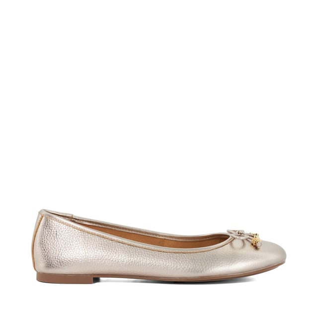 Dune Ladies Hallo - Charm-Detail Ballet Shoes Our own take on a signature style our Hallo ballet flats boast a feminine bow that's enhanced with our bespoke charm detailing. Designed with a quilted comfort sole for comfort with every step, this round-toed silhouette pairs perfectly with everything from denim to dresses alike.
