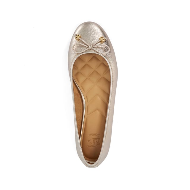Dune Ladies Hallo - Charm-Detail Ballet Shoes Our own take on a signature style our Hallo ballet flats boast a feminine bow that's enhanced with our bespoke charm detailing. Designed with a quilted comfort sole for comfort with every step, this round-toed silhouette pairs perfectly with everything from denim to dresses alike.