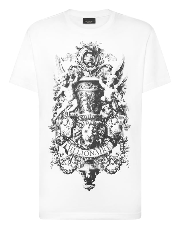 Billionaire adds a whiff of style to your leisure time. Like with this jersey T-shirt.   Cotton jersey   Rubberized pattern print on the front   Rib knit neckline   Two needle stitching