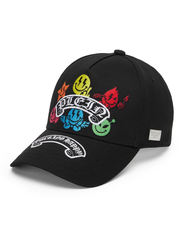 Elevate your outfit with the baseball cap featuring colorful embroidery. Find out more.   Cotton twill   Colorful Smiles embroidered on the peak   Embroidery under the visor   Adjustable velcro strap on the back