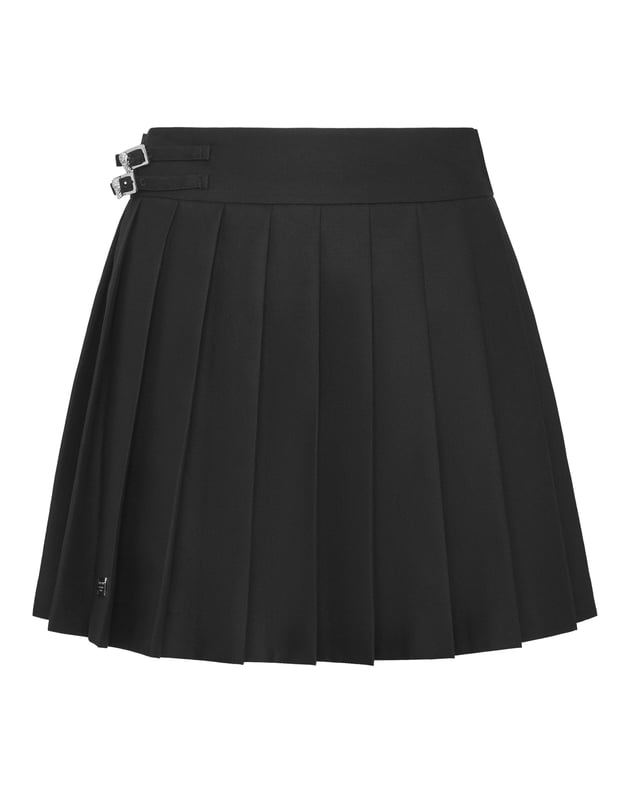 Chic & Elegant style? This skirt is just for you. We reimagined the miniskirt according to the style of Plein. See the details. Textured cotton   Flat pleats   Two straps with D-ring buckles   Invisible zip fastener on the side