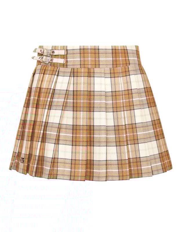 Schicker und eleganter Stil? Dann ist dieser Rock genau das Richtige für Sie. Wir haben den Minirock in Anlehnung an den Stil von Plein neu interpretiert. Sehen Sie die Details.   Karierte Baumwolle   Flache Falten   Zwei Riemen mit D-Ring-Schnallen   Unsichtbarer Reißverschluss an der Seite
