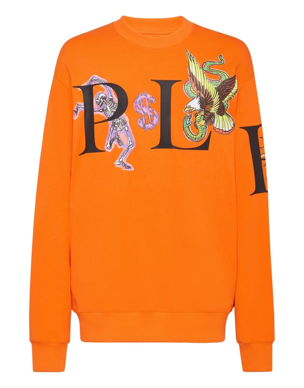 Hype up your look with this original cotton fleece crewneck. The brand’s iconic lettering is here printed with a Tattoo style. A saffian leather patch bearing the PP Hexagon is sewn on the yoke. Rib knit hems.