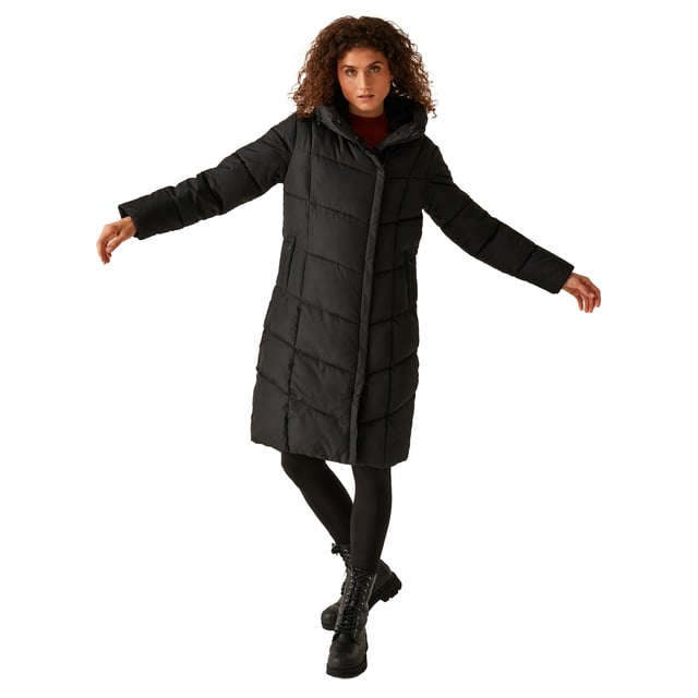 100% Polyester. Filling: Feather-Free, Insulated, Midweight, Recycled, Synthetic Down. Lining: Taffeta. Design: Logo, Quilted. Fabric Technology: DWR Finish. Branded Badge. Neckline: Hooded. Sleeve-Type: Long-Sleeved. Length: Long. Pockets: 2 Lower Pockets, 1 Internal Pocket, Zip. Fastening: Full Zip. 8 UK: 32 in. 10 UK: 34 in. 12 UK: 36 in. 14 UK: 38 in. 20 UK: 45 in. 18 UK: 43 in. 16 UK: 40 in.