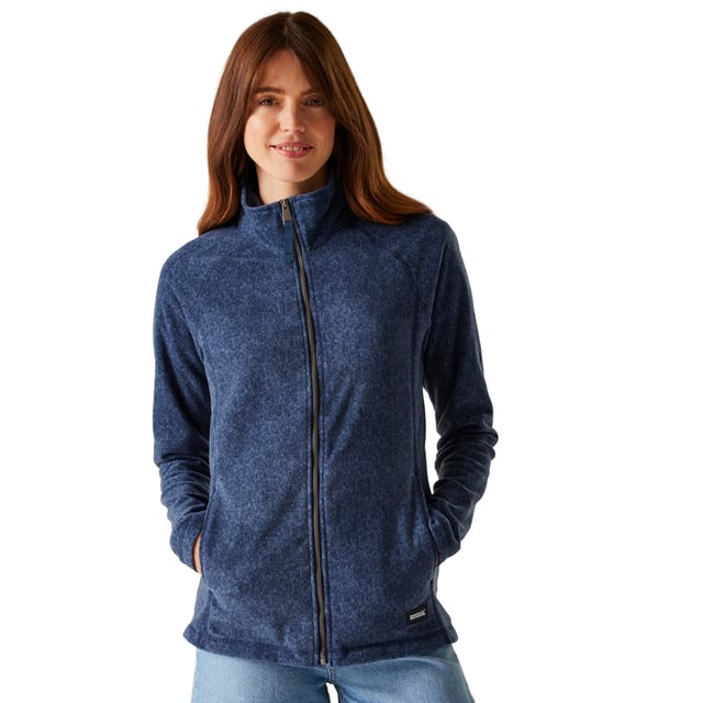 Dare 2B Womens/Ladies Mayse Full Zip Fleece Jacket (Navy Marl) 100% Polyester. Fabric: Fleece, Peached. Design: Marl, Plain. 170gsm. Neckline: High-Neck. Sleeve-Type: Long-Sleeved, Raglan. Pockets: 2 Side Pockets. Fastening: Full Zip. Sustainability: Made from Recycled Materials. 6 UK: 30 in. 8 UK: 32 in. 10 UK: 34 in. 12 UK: 36 in. 14 UK: 38 in. 20 UK: 45 in. 22 UK: 48 in. 24 UK: 50 in. 26 UK: 52 in. 18 UK: 43 in. 16 UK: 40 in.