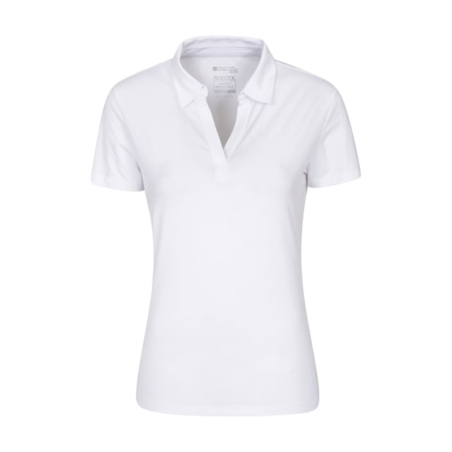 56% Cotton, 40% Polyester, 4% Elastane. Fabric: Soft Touch. Design: Plain. Neckline: Collared, V Neck. Sleeve-Type: Short-Sleeved. Fabric Technology: Lightweight, UV Protection. Fit: Fitted. 4 UK: 32 in. 6 UK: 33 in. 8 UK: 34 in. 10 UK: 35 in. 12 UK: 37 in. 14 UK: 39 in. 20 UK: 47 in. 18 UK: 44 in. 16 UK: 41 in.
