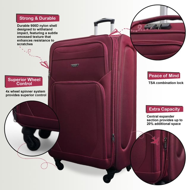 Upgrade your travel setup with this stylish and practical Expandable Hardshell X-Large Luggage. Built for durability, added space, and smooth mobility, it’s the perfect companion for any journey.
Features:
•	Premium Soft Shell Protection – Made from Premium Nylon, impact-resistant material to keep your belongings safe from knocks and drops.
•	Integrated Combination Lock – Each case includes a built-in lock to keep your items secure while complying with travel security standards.
•	Expandable Design – Need extra space? The expansion zip adds up to 20% more room, perfect for souvenirs or unexpected extras.
•	4-Wheel Spinner System – Glide through airports with ease thanks to the 360° rotating wheels that offer smooth, stable movement.
•	Lightweight Build – Designed to be strong yet light, making lifting and carrying effortless without sacrificing durability.
Size & Specifications:
• X-Large: 80 x 52 x 35 cm (Expands to 40 cm) | 4.0 kg | 129L
Stylish, secure, and built to handle every adventure—travel lighter and smarter with this all-in-one luggage solution.