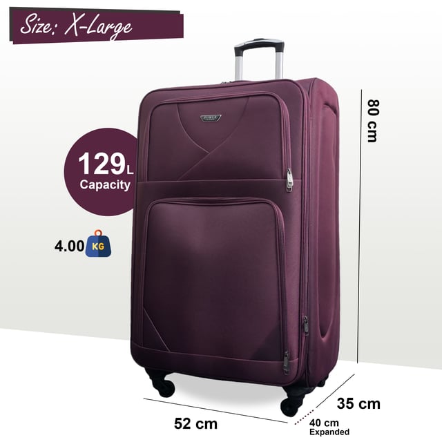 Upgrade your travel setup with this stylish and practical Expandable Hardshell X-Large Luggage. Built for durability, added space, and smooth mobility, it’s the perfect companion for any journey.
Features:
•	Premium Soft Shell Protection – Made from Premium Nylon, impact-resistant material to keep your belongings safe from knocks and drops.
•	Integrated Combination Lock – Each case includes a built-in lock to keep your items secure while complying with travel security standards.
•	Expandable Design – Need extra space? The expansion zip adds up to 20% more room, perfect for souvenirs or unexpected extras.
•	4-Wheel Spinner System – Glide through airports with ease thanks to the 360° rotating wheels that offer smooth, stable movement.
•	Lightweight Build – Designed to be strong yet light, making lifting and carrying effortless without sacrificing durability.
Size & Specifications:
• X-Large: 80 x 52 x 35 cm (Expands to 40 cm) | 4.0 kg | 129L
Stylish, secure, and built to handle every adventure—travel lighter and smarter with this all-in-one luggage solution.