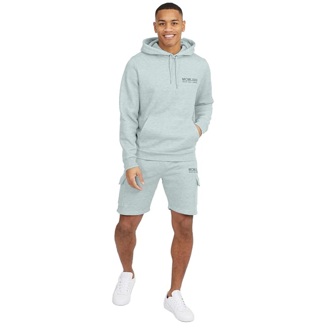 Mint Hoodie & Cargo Short Co-Ord Set Introducing this matching hoody and jogger set from Brave Soul, the newest addition to your wardrobe. The overhead hoodie features ribbed elasticated cuffs and hem, hood with drawstring and kangaroo pocket, while the matching fleece shorts has an elasticated waist with cargo pockets and side welt pockets. Team with a pair of trainers to complete your casual look making it the ultimate everyday outfit. Model wears UK size M.