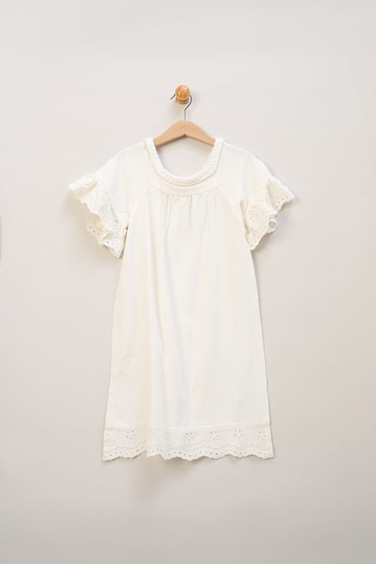 Broderie Dress, Denim Jacket and Hair Clip Outfit Set This floaty broderie dress by Miss, featuring delicate crochet panel detailing, is a versatile wardrobe must-have. Paired with a matching bow hair clip and finished with a classic denim jacket, it's perfect for breezy days and stylish outings.