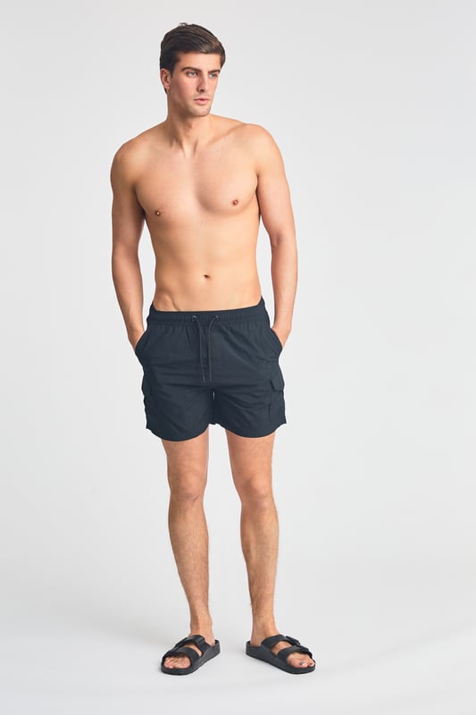 This two pack of combat, cargo-style swim shorts from French Connection are perfect for the beach or by the pool. Each swim short features an elasticated waistband with a drawcord, two side pockets and two cargo-style pockets. Made from quick-drying, polyester with mesh liner. This pack contains two swim shorts in black and khaki.